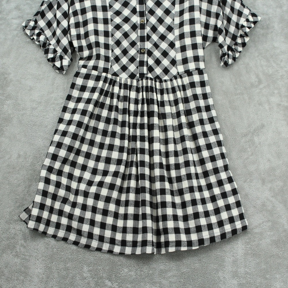 Anthropologie Porridge Dress Womens‎ Small Gingham Dinah Ruffle Shirtdress Black View 4